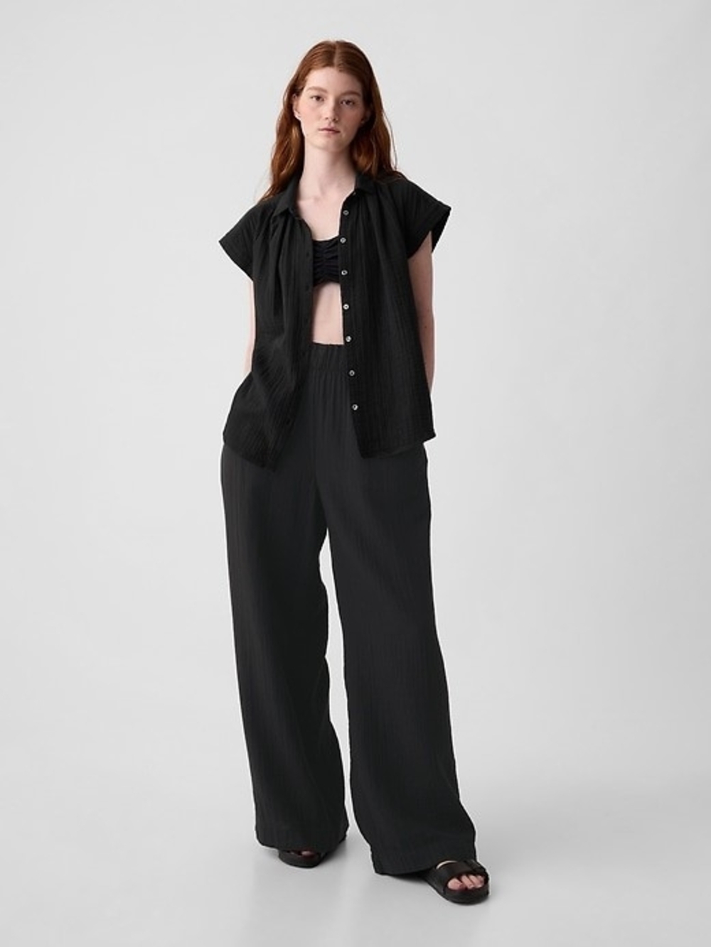 GAP Mid Rise Crinkle Gauze Wide-Leg Pants XS